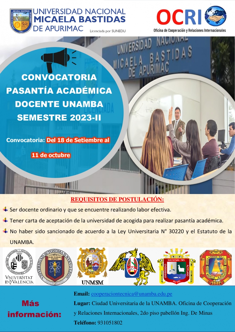 Convocatoria a PASANTÍA ACADÉMICA DOCENTE 2023-2