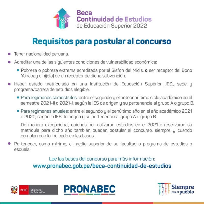 Beca Continuidad de Estudios 2022 de Pronabec Perú