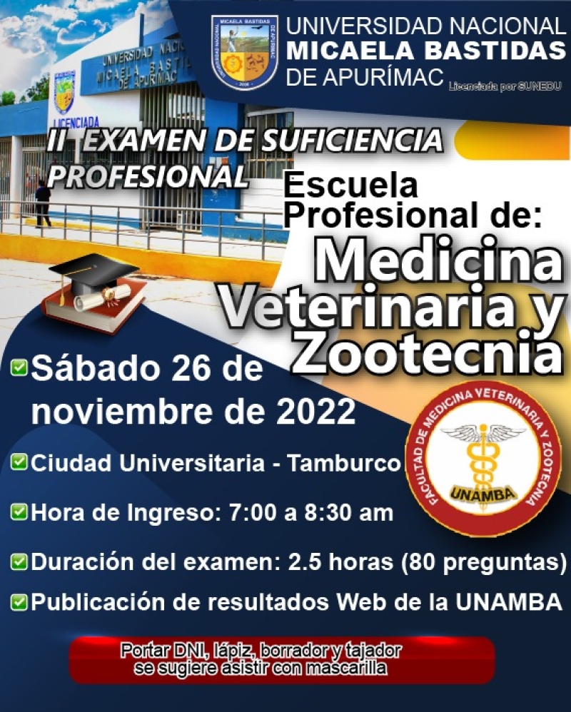 II Examen de Suficiencia Profesional para la obtención del título profesional en la escuela profesional de Medicina Veterinaria y Zootecnia