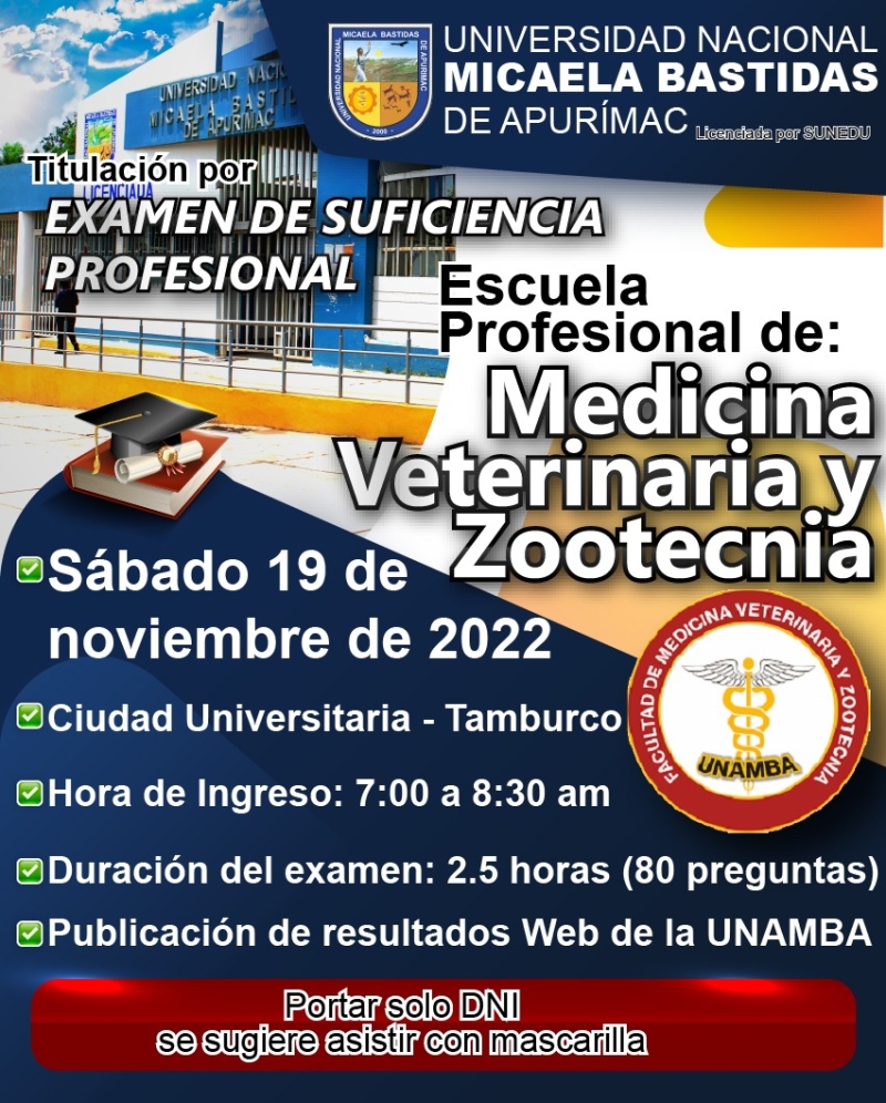 Examen de Suficiencia Profesional para la obtención del Título Profesional en la escuela profesional de Medicina Veterinaria y Zootecnia