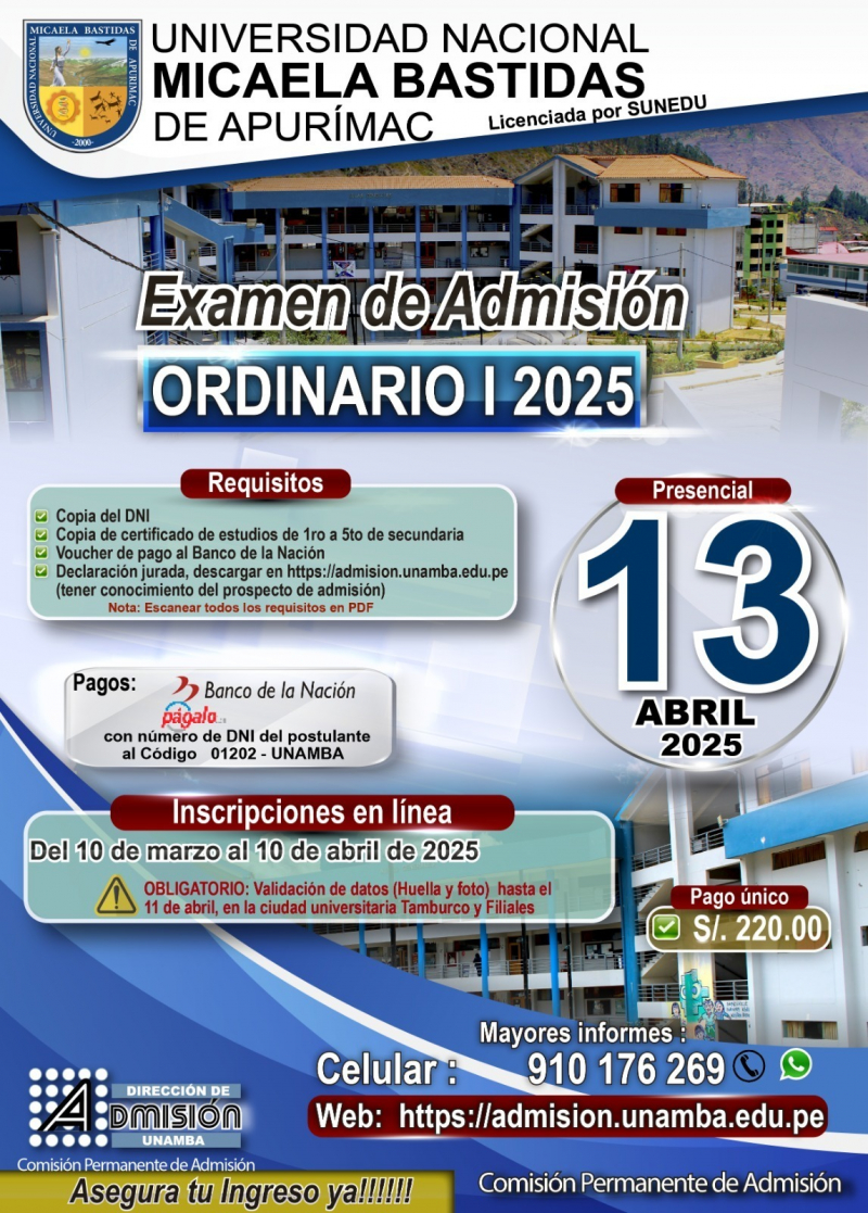 Convocatoria a Examen de Admisión Ordinario 2025-1