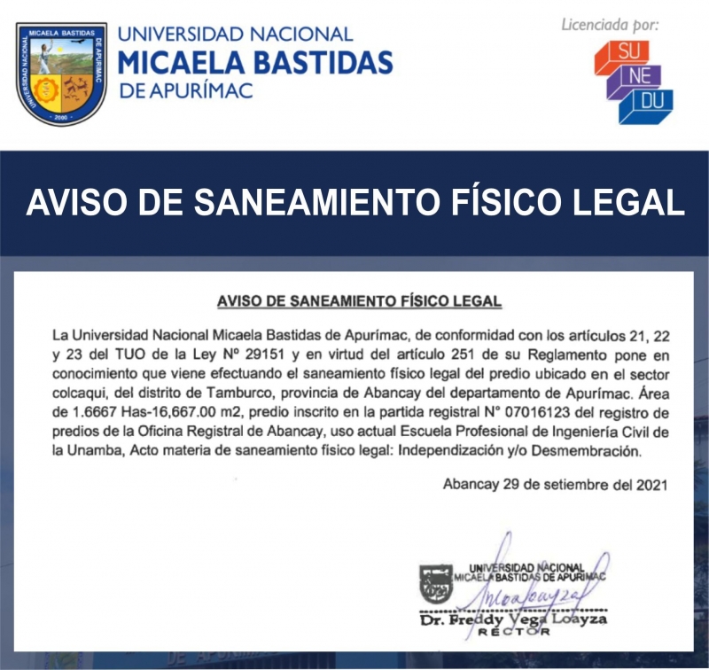 AVISO DE SANEAMIENTO FÍSICO LEGAL