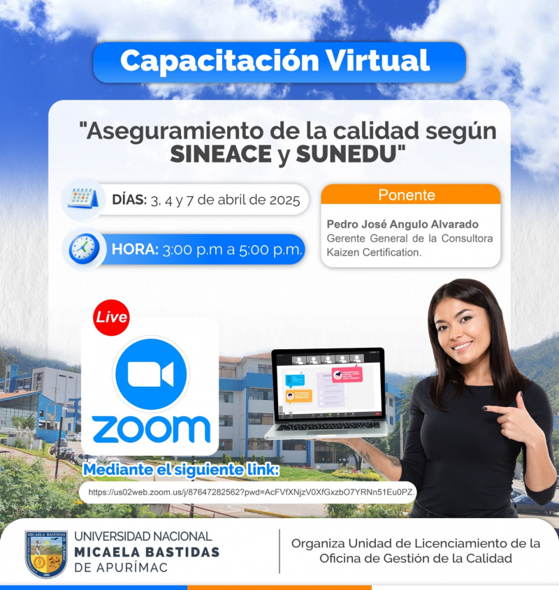 Capacitación virtual sobre &quot;Aseguramiento de la calidad según SINEACE y SUNEDU&quot;