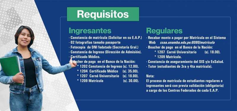 ﻿Requisitos para Matrícula de estudiantes ingresantes y regulares al Semestre Académico UNAMBA 2019-IV