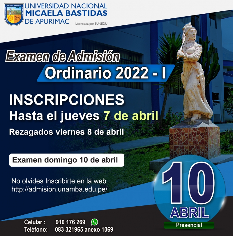 Convocatoria a EXAMEN DE ADMISIÓN ORDINARIO 2022-I