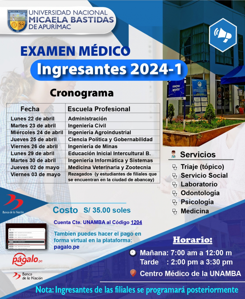 EXAMEN MÉDICO para Ingresantes 2024-1