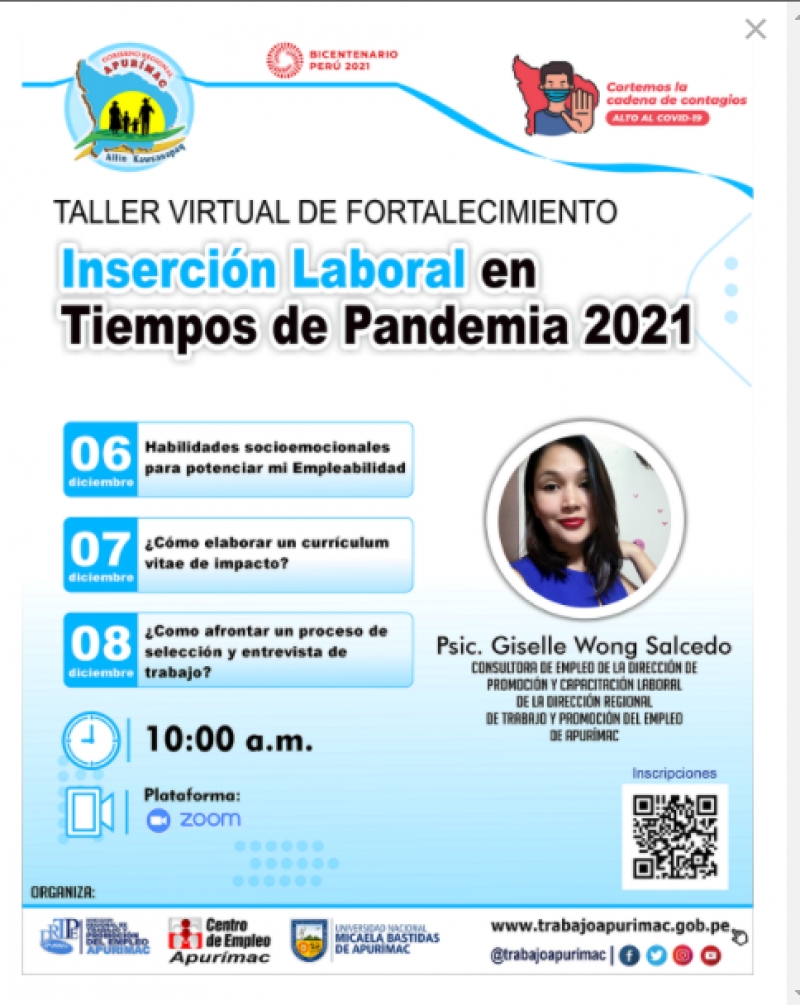 II TALLER DE FORTALECIMIENTO EN INSERCIÓN LABORAL EN TIEMPOS DE PANDEMIA 2021