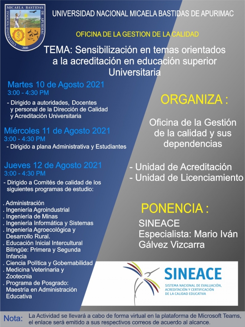 Curso &quot;SENSIBILIZACIÓN EN TEMAS ORIENTADOS A LA ACREDITACIÓN EN EDUCACIÓN SUPERIOR UNIVERSITARIA&quot;