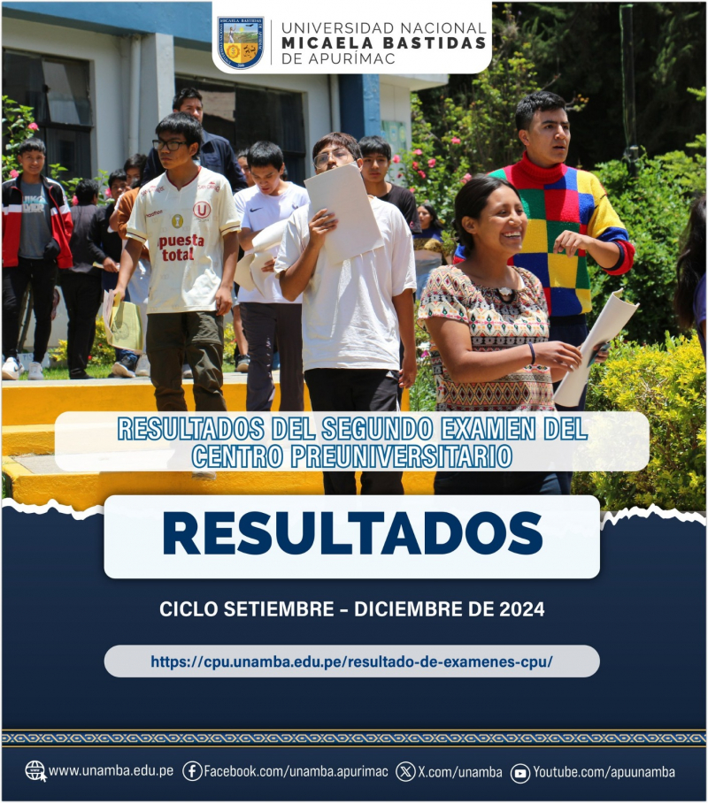Resultados del segundo examen del CPU UNAMBA - SETIEMBRE a DICIEMBRE 2024
