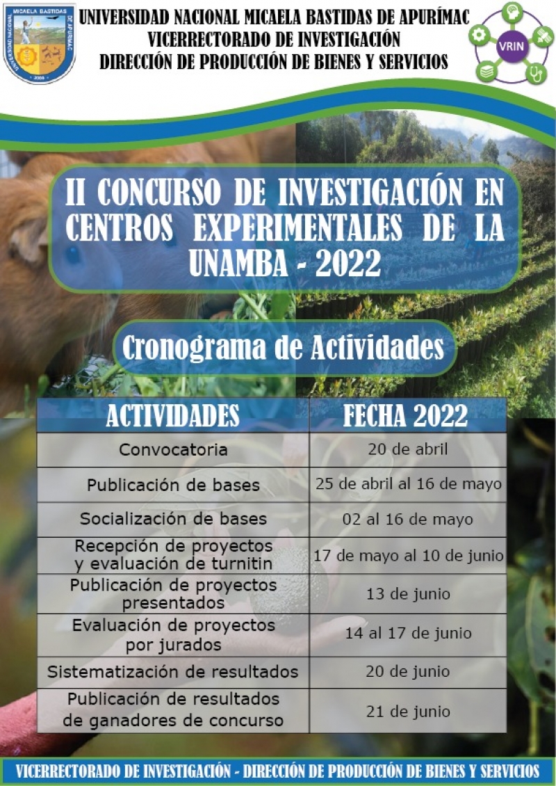 Convocatoria al II Concurso de Investigación en Centros Experimentales de la UNAMBA 2022