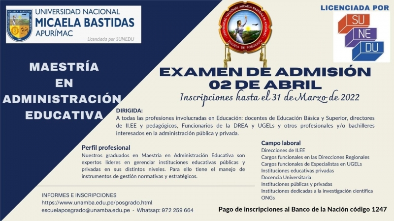 CONVOCATORIA A MAESTRÍA EN ADMINISTRACIÓN EDUCATIVA