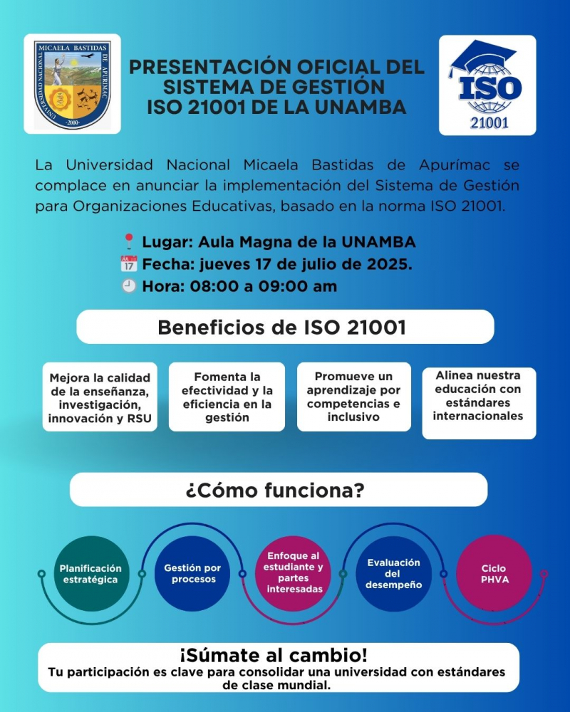 Presentación oficial del Sistema de Gestión ISO de la UNAMBA