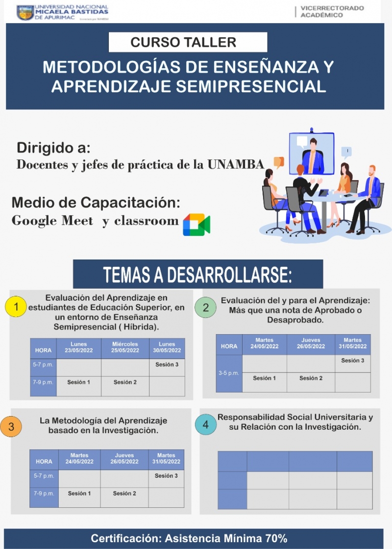 Curso taller “METODOLOGÍAS DE ENSEÑANZA Y APRENDIZAJE SEMIPRESENCIAL”