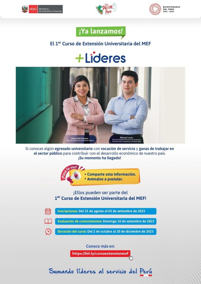 Convocatoria al 1er Curso de Extensión Universitaria del MEF +Líderes