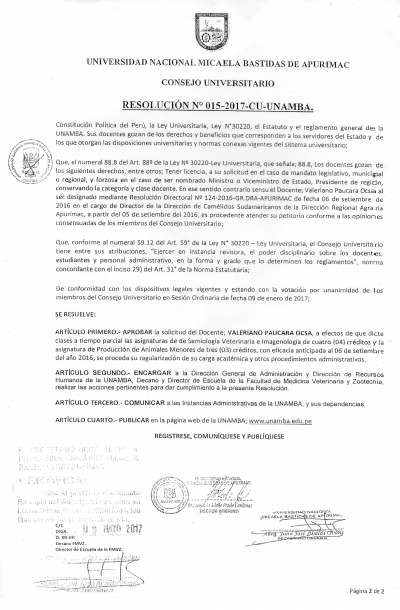 Resolución N° 015-2017-CU-UNAMBA