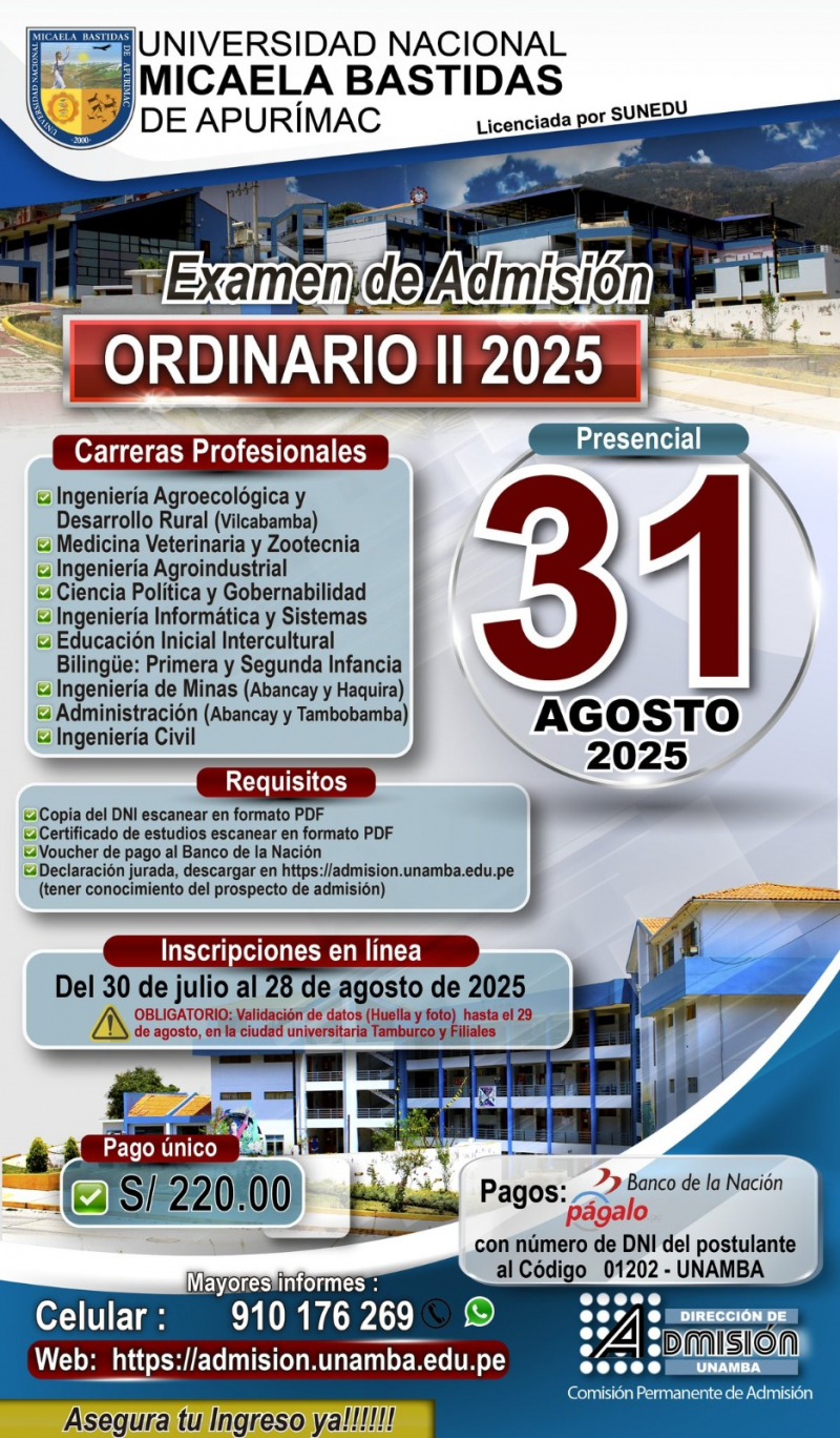 Convocatoria a Examen de Admisión Ordinario 2025-2