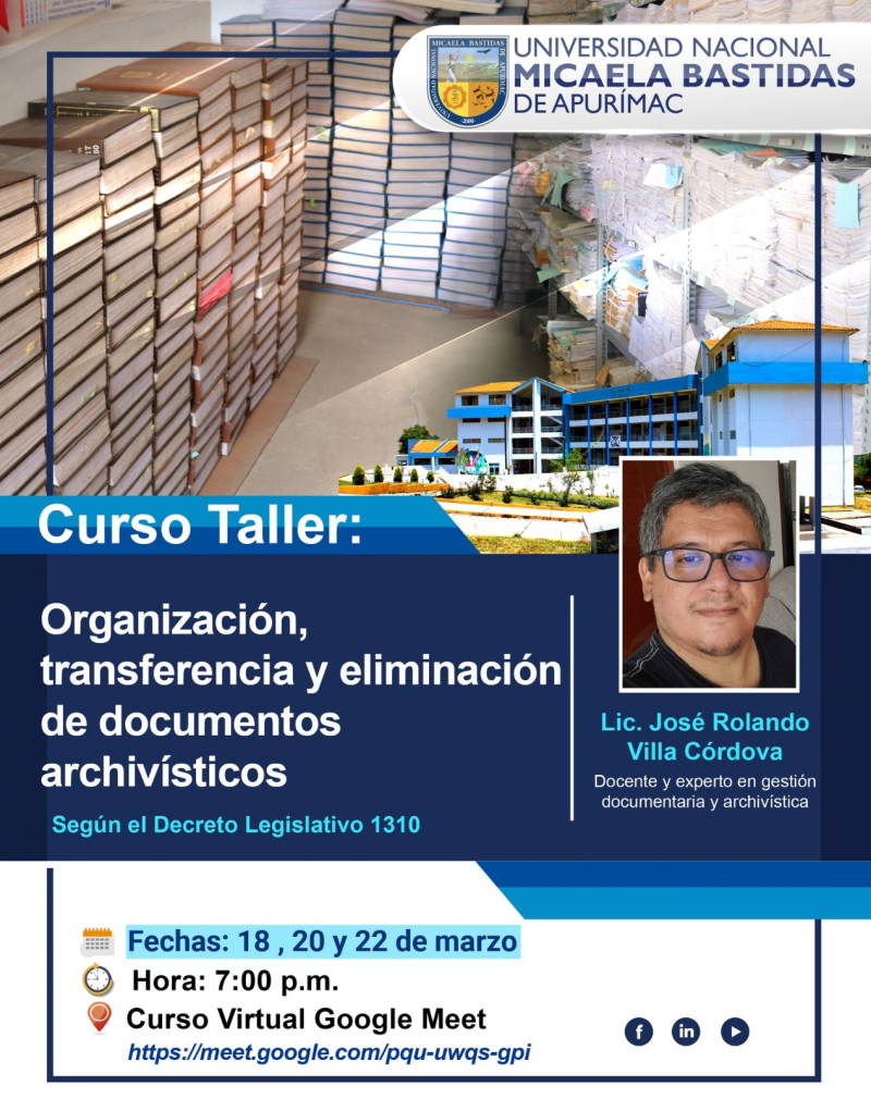 Curso taller: Organización, transferencia y eliminación de documentos archivísticos