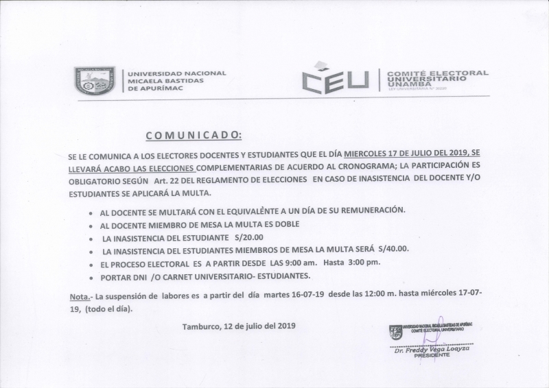 Comunicado del Comité Electoral Universitario