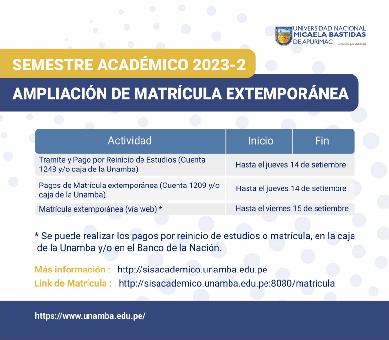 Ampliación de Matrículas del Semestre Académico 2023-2