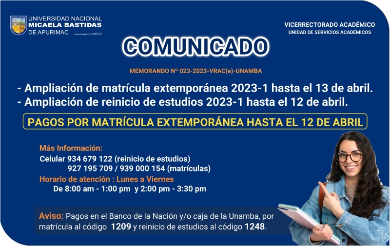 Ampliación de Matrículas del Semestre Académico 2023-1