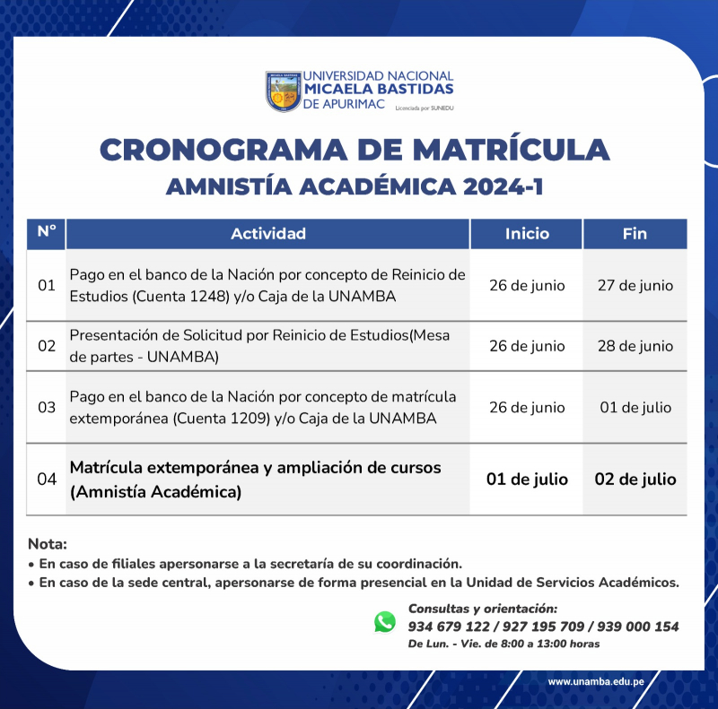 Matrícula para Amnistía Académica