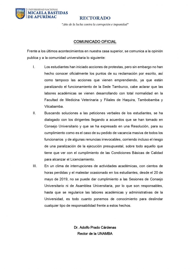 COMUNICADO OFICIAL