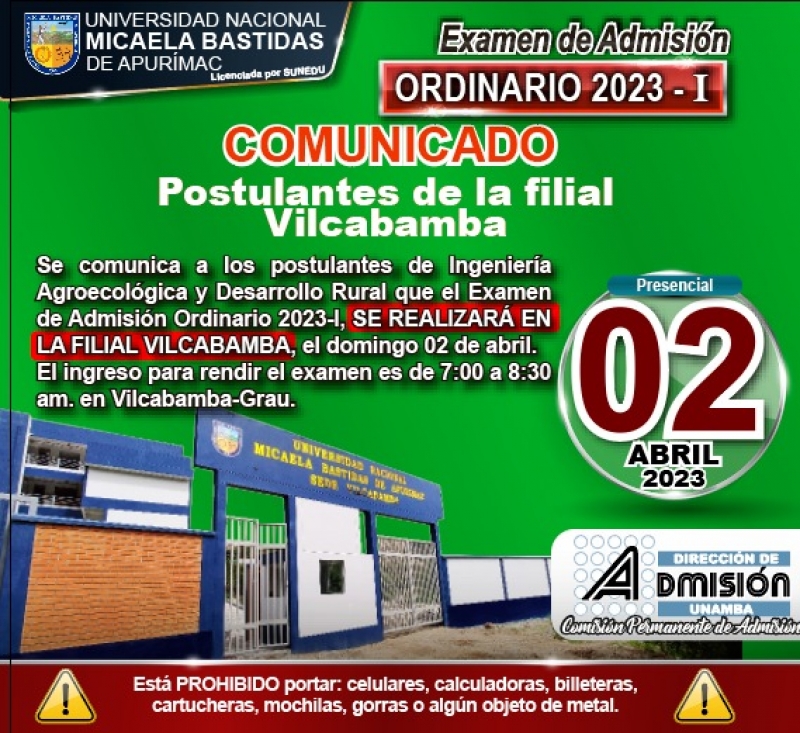 COMUNICADO postulantes de la filial Vilcabamba - Grau