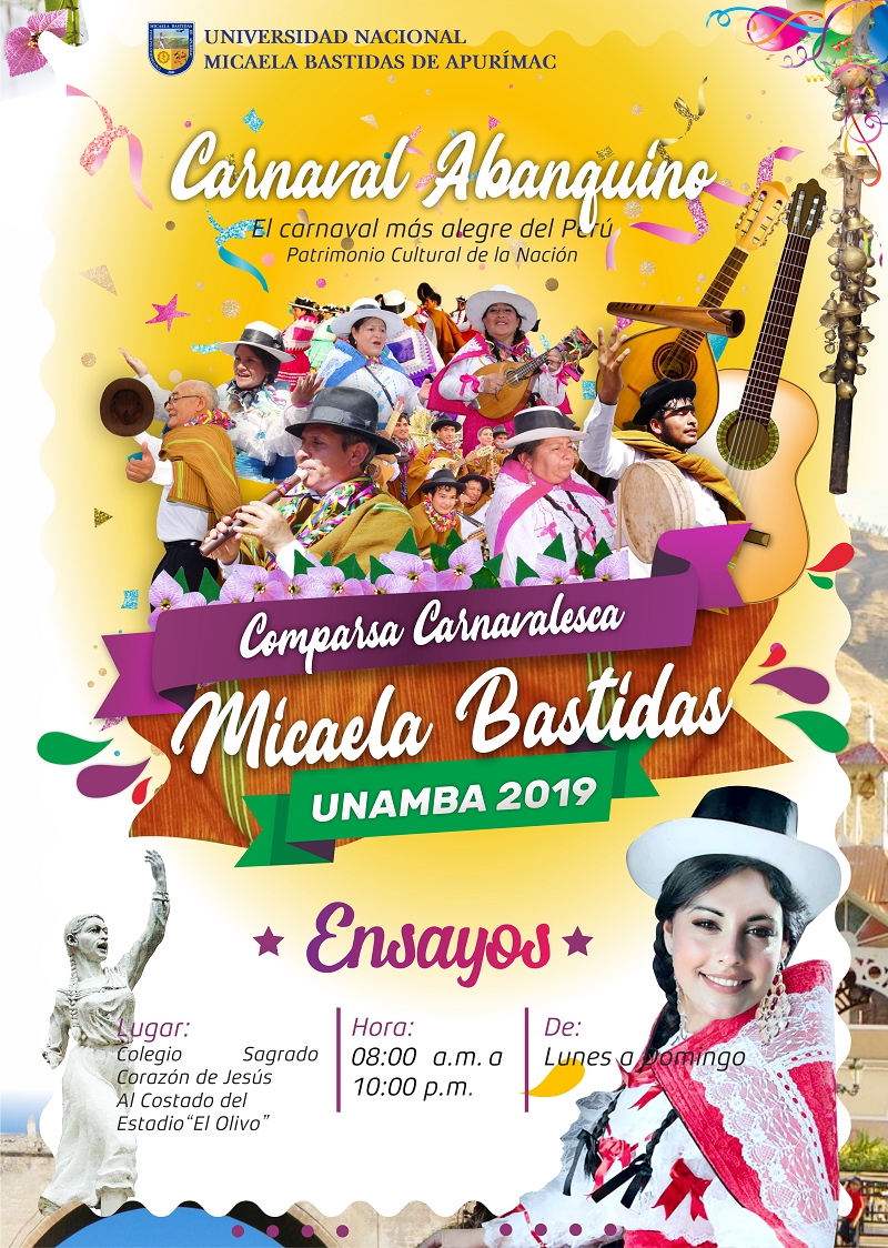 La Comparsa Micaela Bastidas, te invita a formar parte su elenco, vive el Carnaval más alegre del Perú, el Carnaval Abanquino 2019