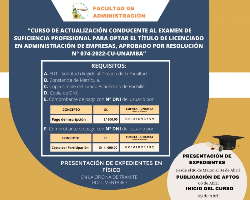 Curso de actualización conducente al examen de suficiencia profesional para optar el título profesional de Licenciado en Administración de Empresas