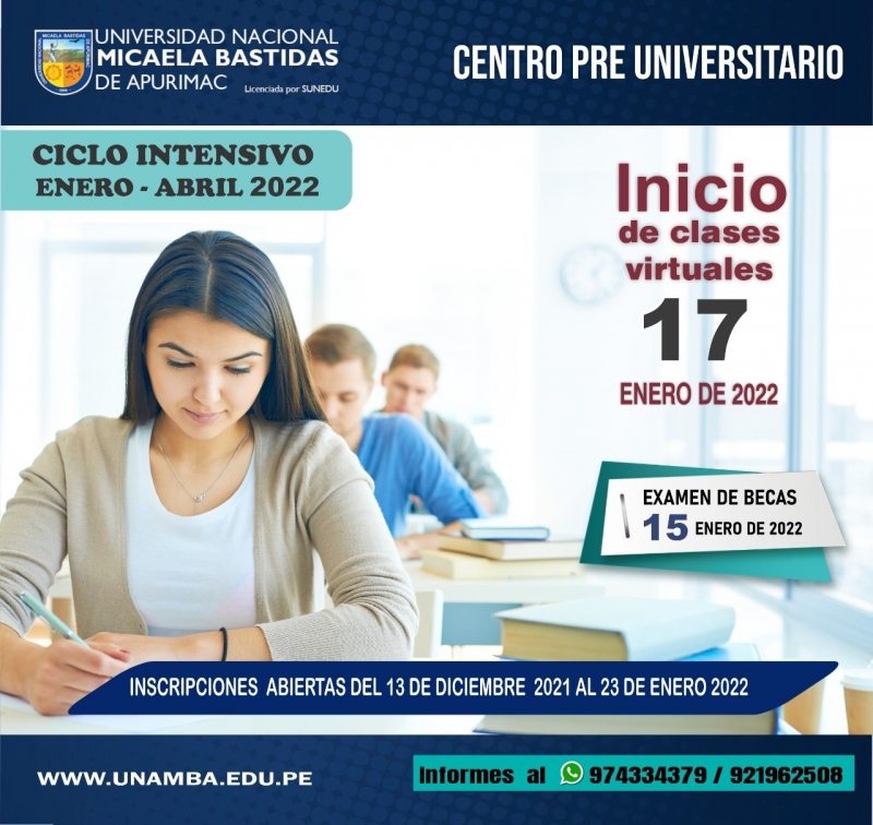 Centro Pre Universitario – UNAMBA CICLO INTENSIVO: ENERO - ABRIL 2022