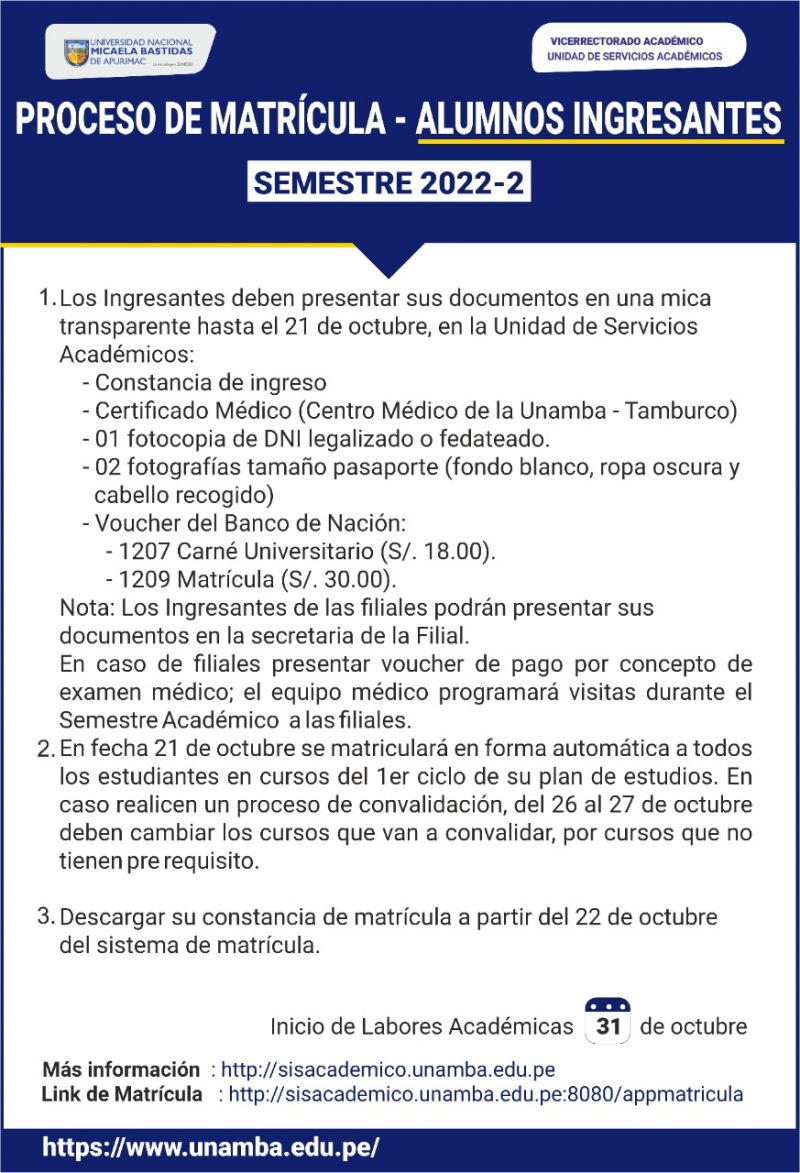 Calendario Académico del Semestre 2022-II