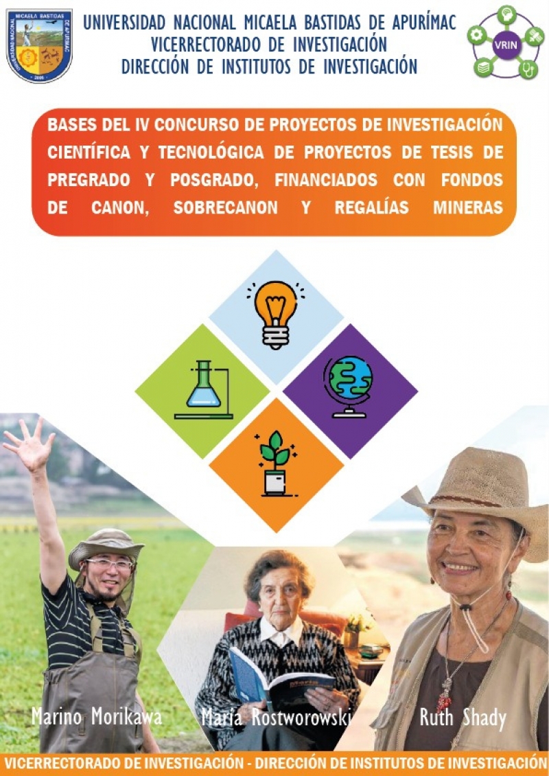 Bases del IV Concurso de proyectos de investigación científica y tecnológica para docentes y IV Concurso de investigación científica y tecnológica de proyectos de tesis de pre y posgrado, financiados con fondos de canon, Sobrecanon y Regalías Mineras