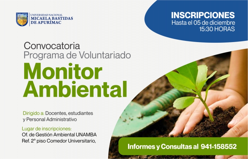 Convocatoria del Programa de Voluntariado para Monitor Ambiental, hasta el 05 de diciembre de 2019