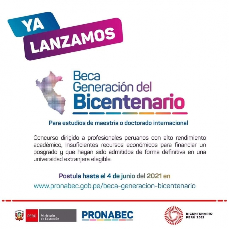 PRONABEC: LANZAMIENTO DE BECA  GENERACIÓN BICENTEARIO 2021