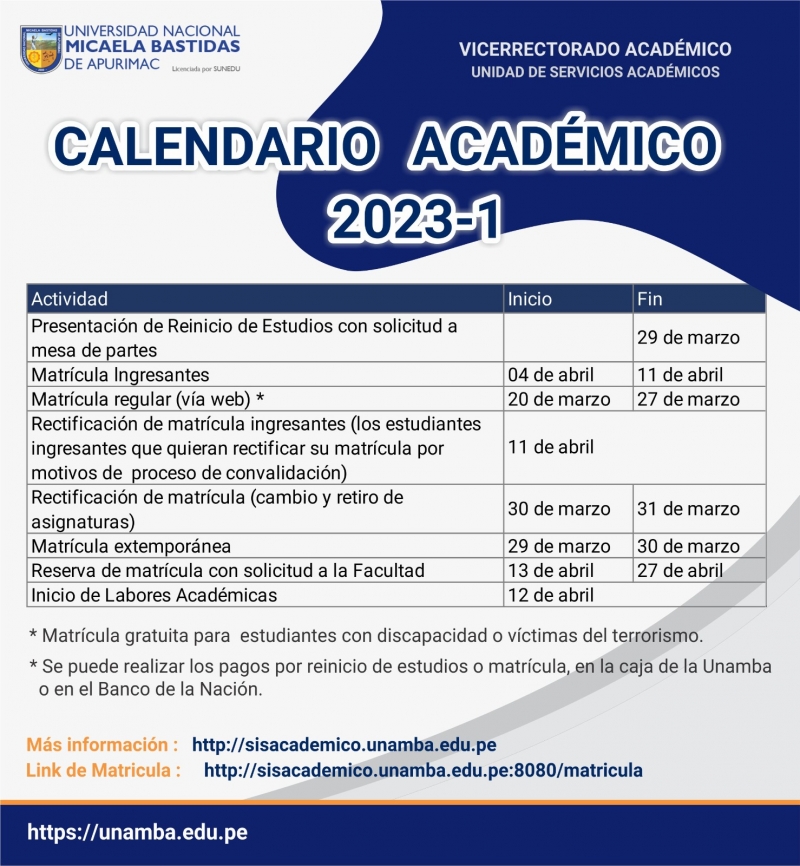 CALENDARIO ACADÉMICO 2023-1