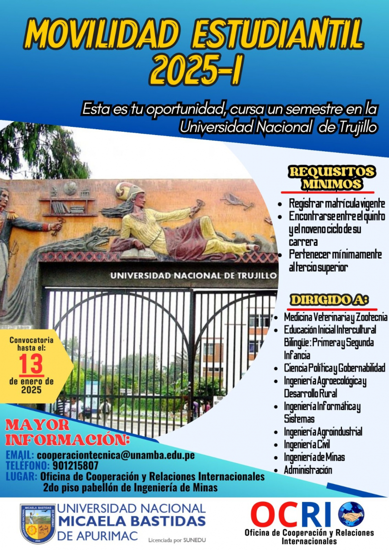Programa de Movilidad Estudiantil presencial en la Universidad Nacional de Trujillo