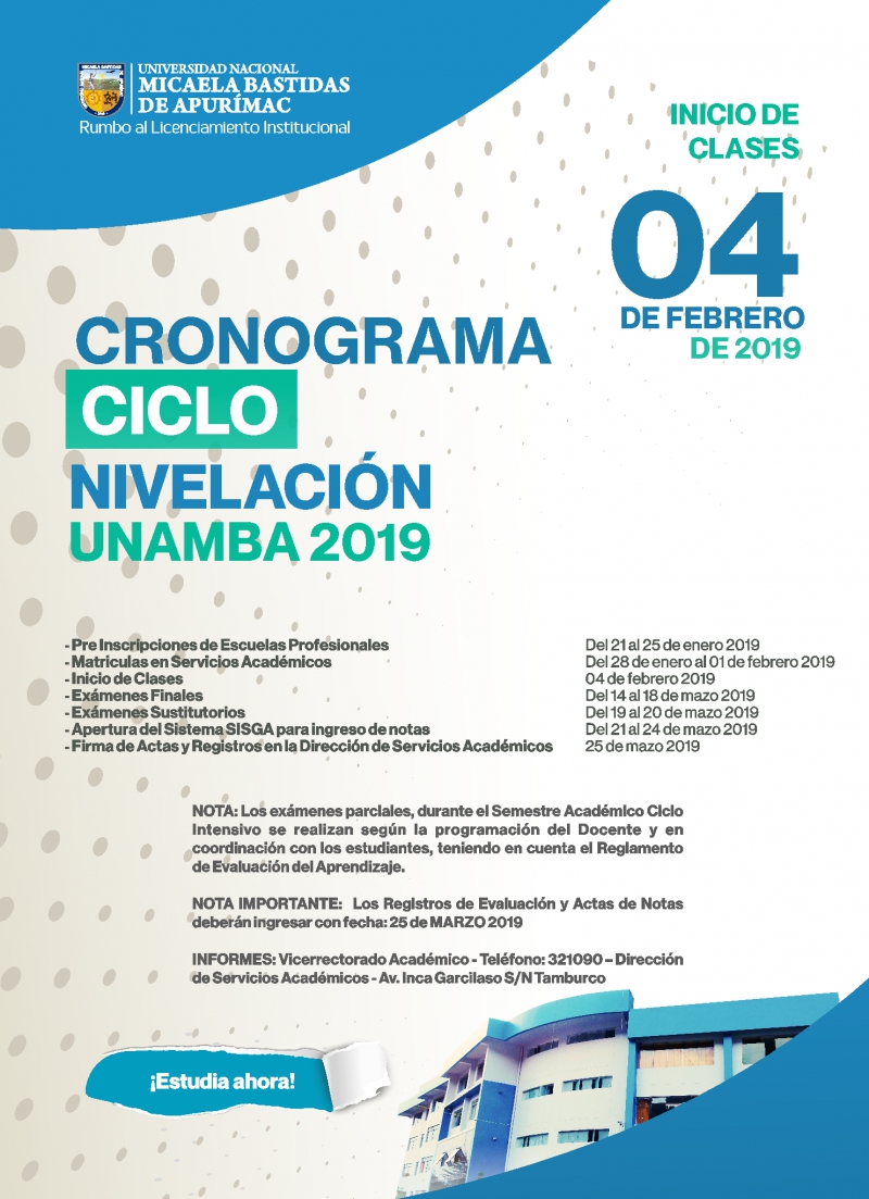 Cronograma del Ciclo de Nivelación UNAMBA- 2019