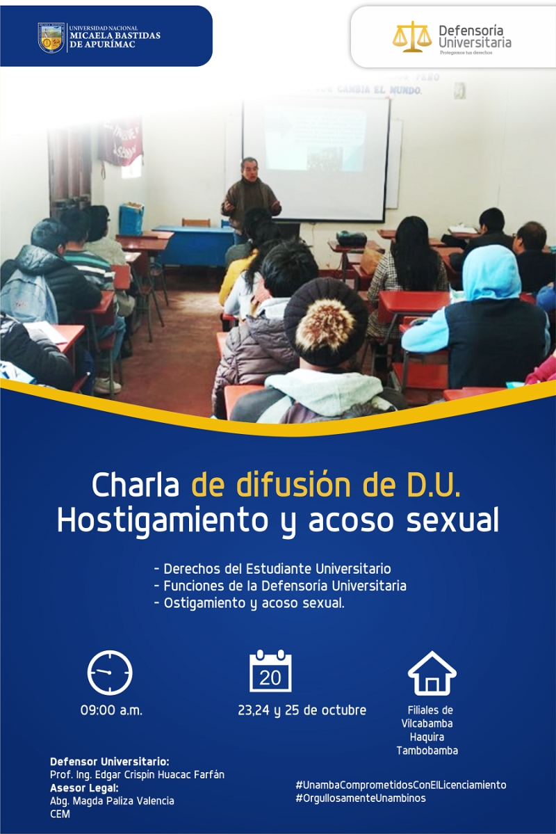 Charla de difusión de Defensoría Universitaria, Hostigamiento y acoso sexual.