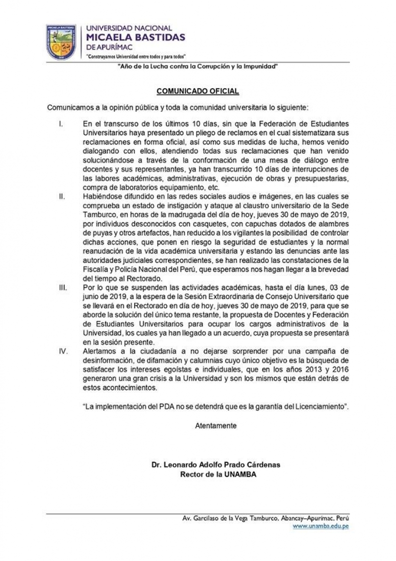Comunicado Oficial