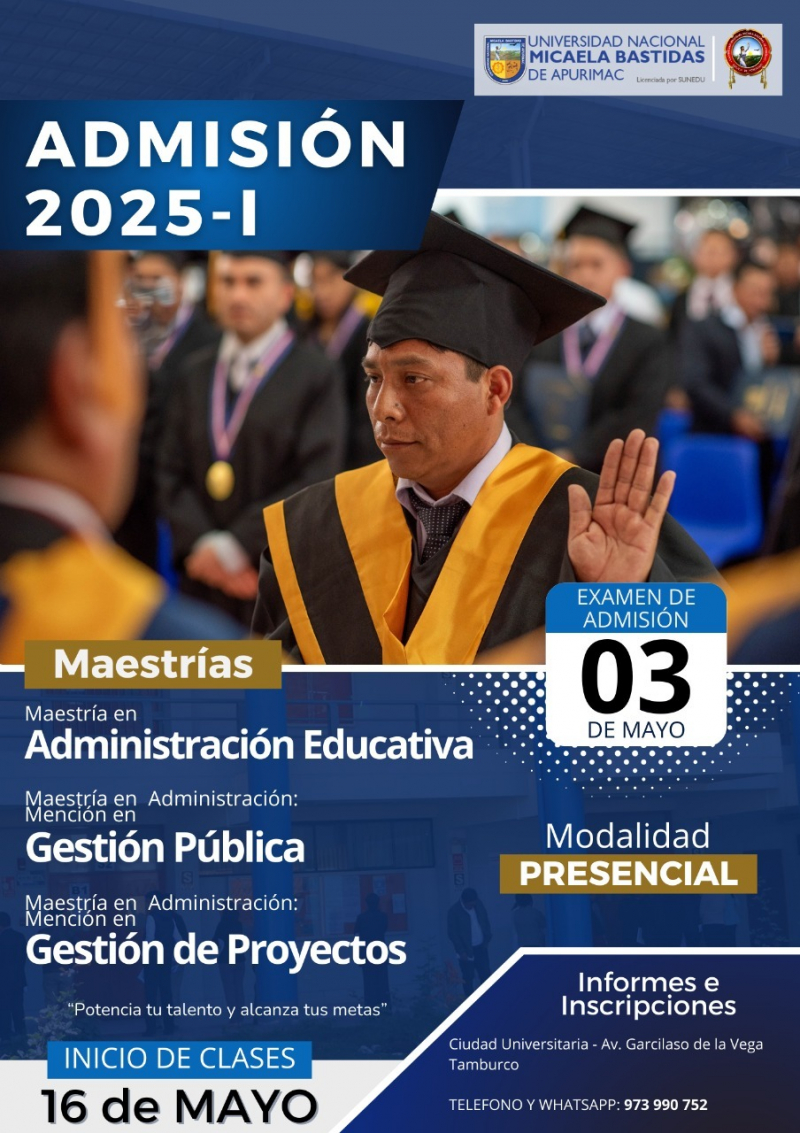 Ampliación de inscripciones para el Examen de Admisión 2025-1 de MAESTRÍA en la UNAMBA