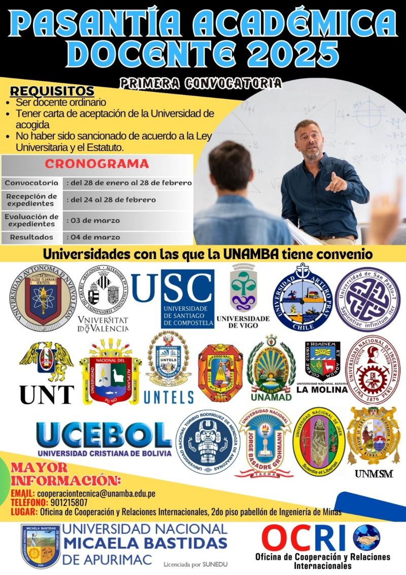 Convocatoria a Pasantía Académica Docente - UNAMBA 2025